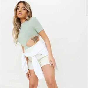 Petite Sage Green Cotton Cut Out Bodysuit